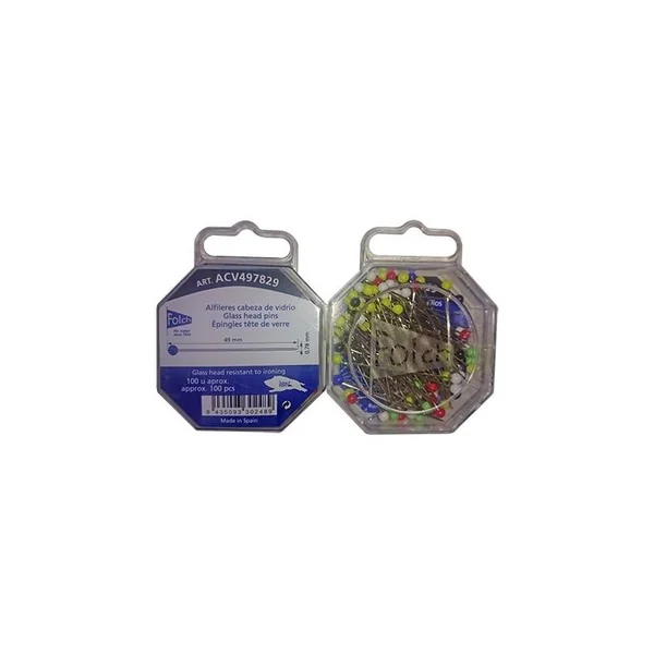 Alfileres Cabeza de Vidrio Folch 49x0,78 mm (100u)