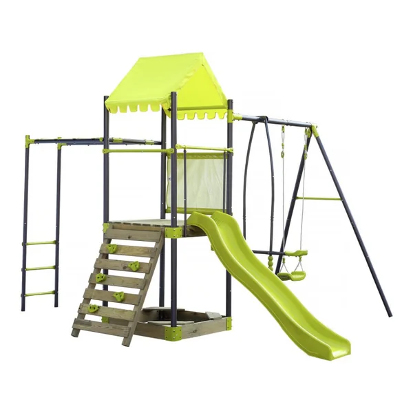 Altalena in metallo "Lucien" con scivolo e sabbiera - Verde