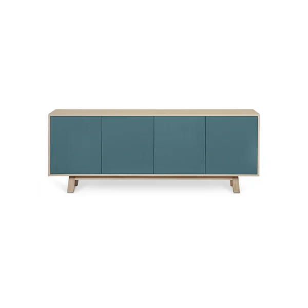 Aparador Bajo MON PETIT MEUBLE FRANÇAIS con 4 Puertas (Azul Gris Lehon - Madera - 200 x 77 x 46 cm)