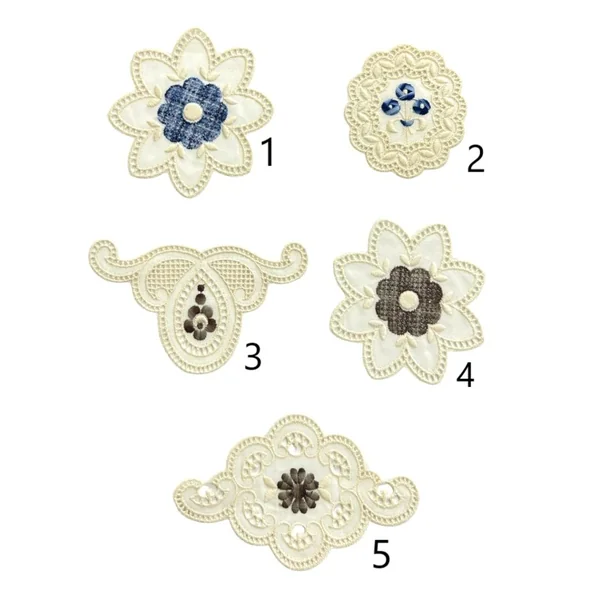 Apliques de Batista Bordada Florales - Azul/Marrón