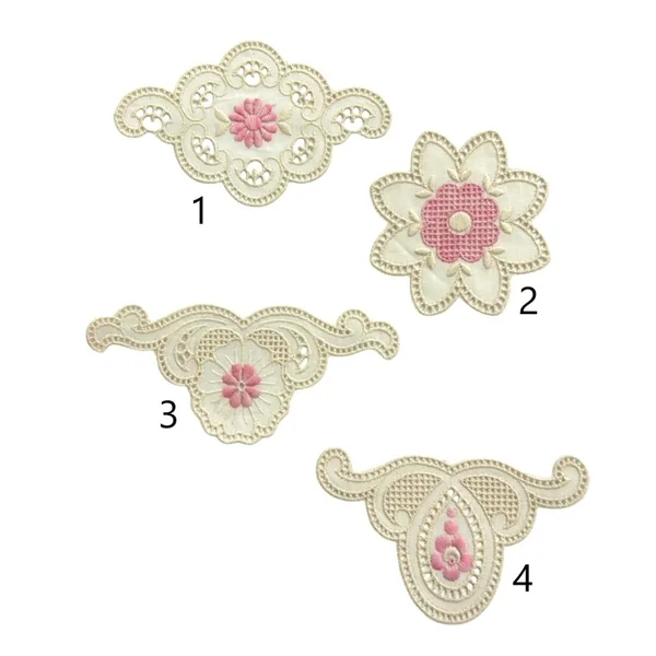 Apliques de Batista Bordada Rosa y Crema AC8