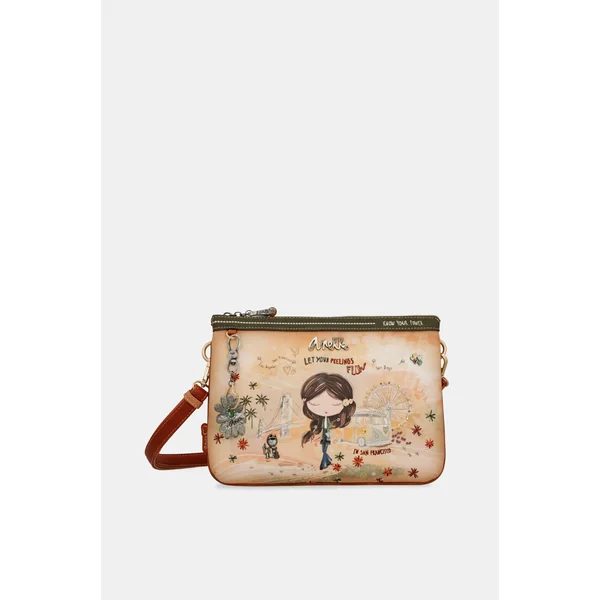 Bandolera estampada Peace & Love Camel