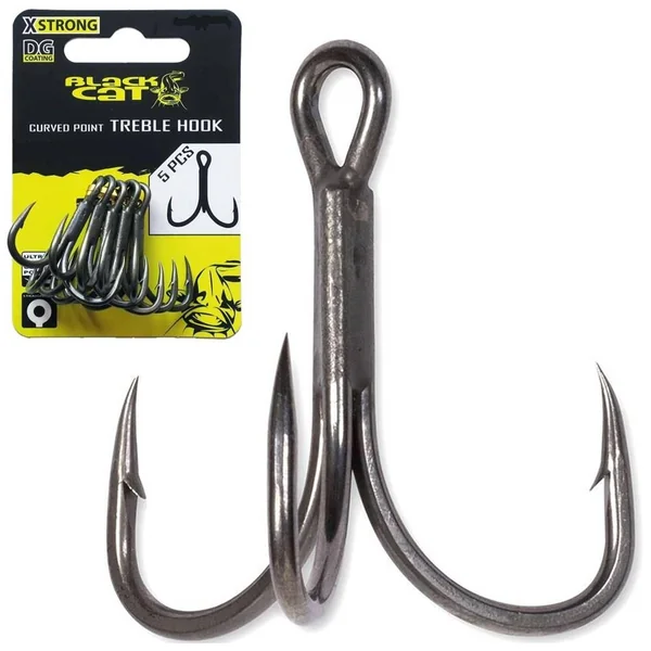 BLACK CAT TREBLE HOOK CURVED POINT X STRONG DG Nº 2/0 anzuelos triples - Arapaima Fishing