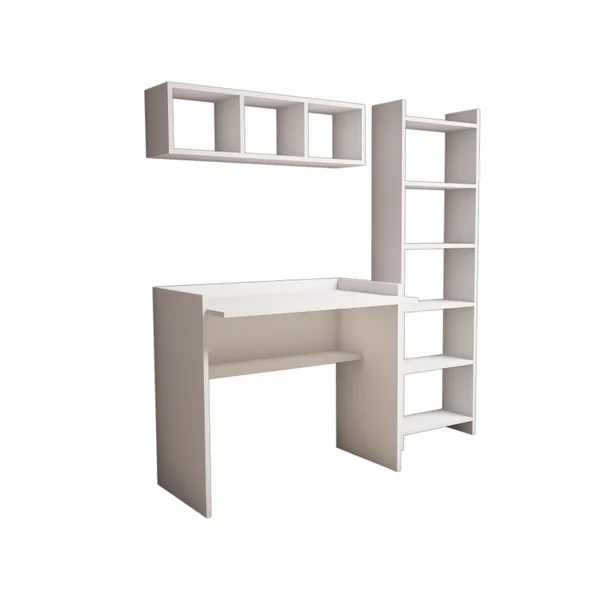 Bureau d'étude avec bibliothèque et étagère murale en bois "Matilda" - 90 x 58 x 80 cm - Blanc