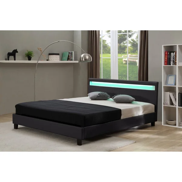 Cama LED "Maria" - 160 x 200 cm - Preta - Imagen 2