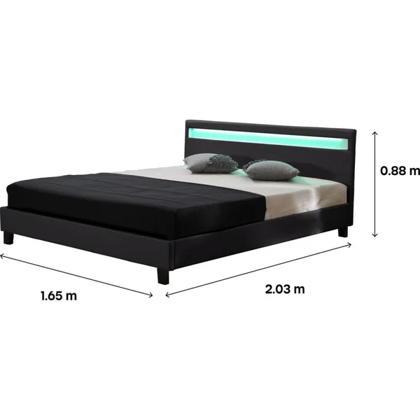 Cama LED "Maria" - 160 x 200 cm - Preta - Imagen 3