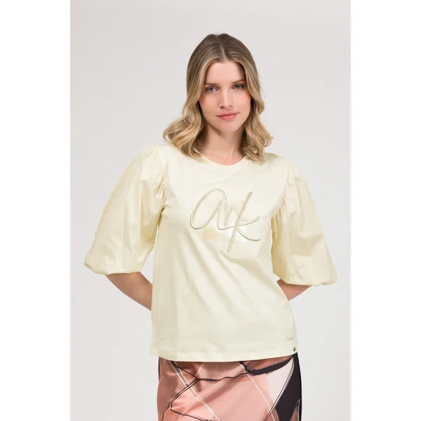 Camiseta con manga abullonada beige - Imagen 2