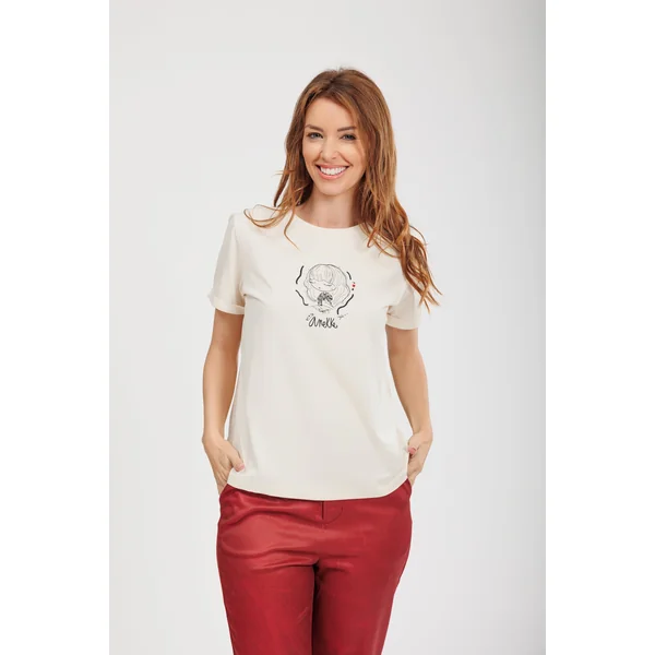 Camiseta de manga corta beige con detalles