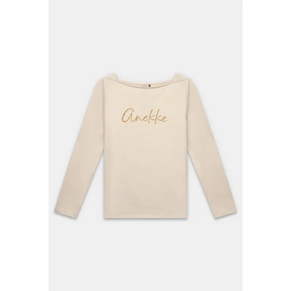 Camiseta de manga larga beige y logo