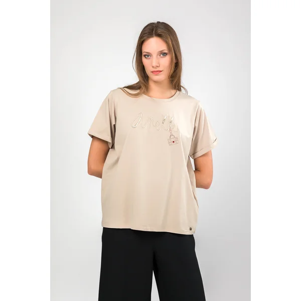 Camiseta manga corta beige logo