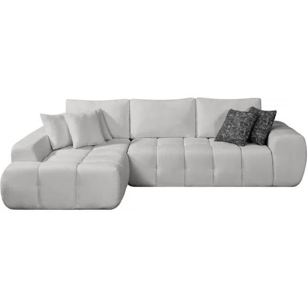 Canapé d'angle gauche en tissu style bubble "Sidonie" - 4 places - Gris