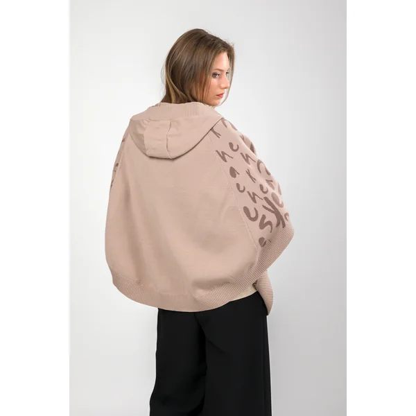 Chaqueta estilo poncho beige - Imagen 2