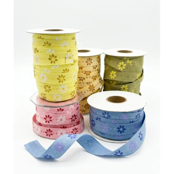 Cinta Estampada Flores y Purpurina 1.6 cm