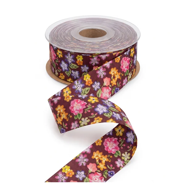 Cinta Grosgrain Flores Oscura 5cm