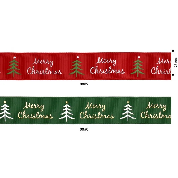 Cinta Grosgrain Navideña Abetos 2,5cm - Mensaje Festivo Estampado