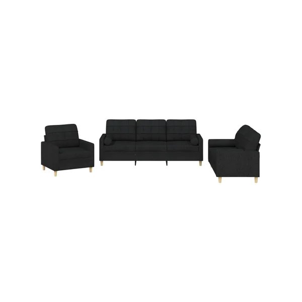Conjunto 3 Juego de sofás con cojines VIDAXL tela negro