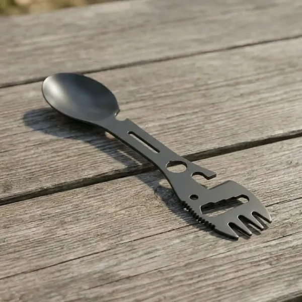 Cuchara tenedor reutilizable multifuncional de acero inoxidable para exteriores