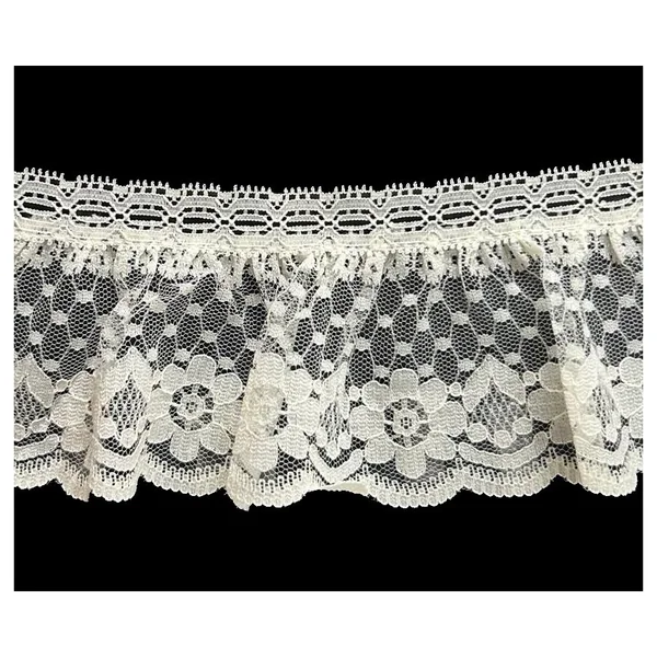 Encaje nylon fruncido con pasacintas beige PC89-6