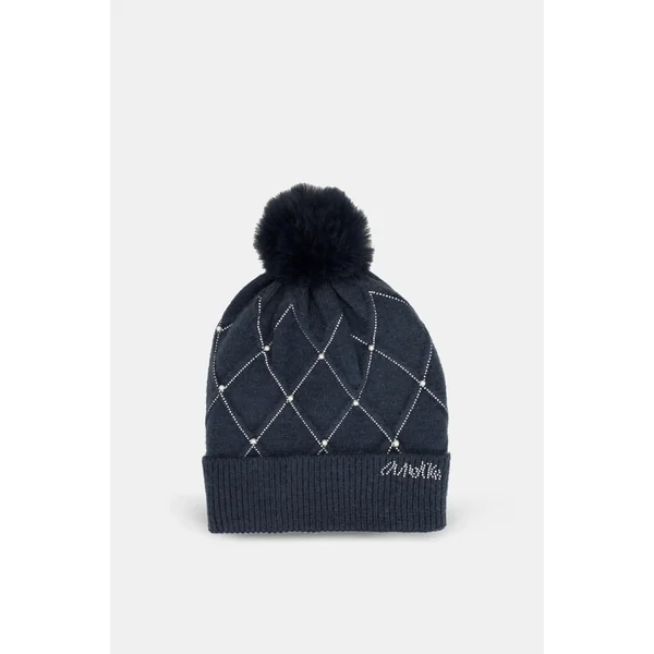 Gorro de punto azul con detalles