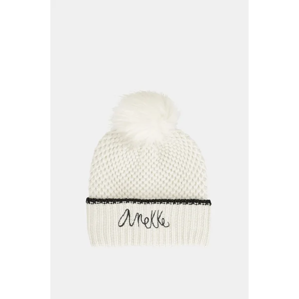 Gorro de punto con pompón beige