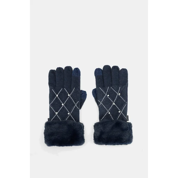 Guantes de punto azules con detalles