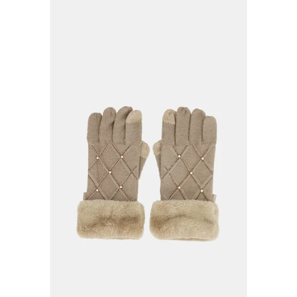 Guantes de punto beige con detalles