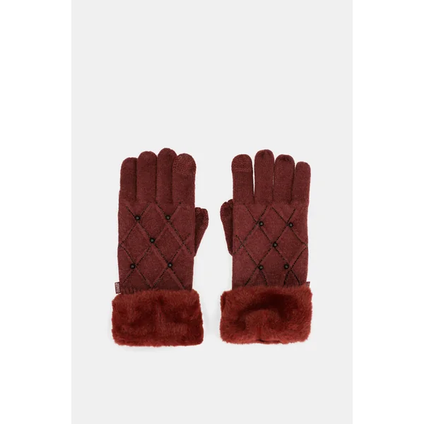 Guantes de punto burdeos con detalles