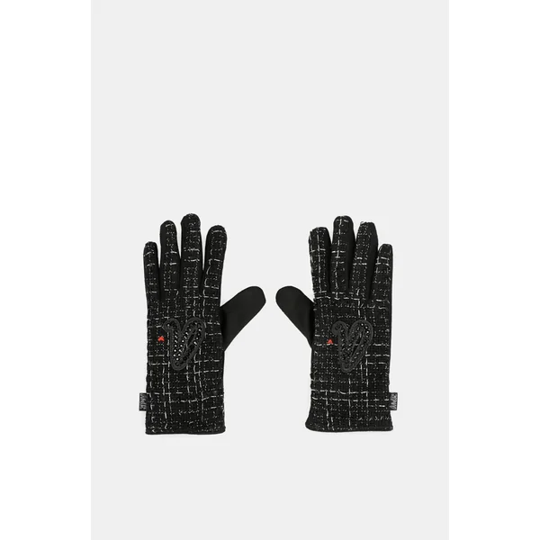 Guantes de tejido tweed negros