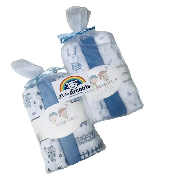 Juego de Gasas Estampadas Gamberritos 80x80cm - 100% Algodón (Pack de 3)