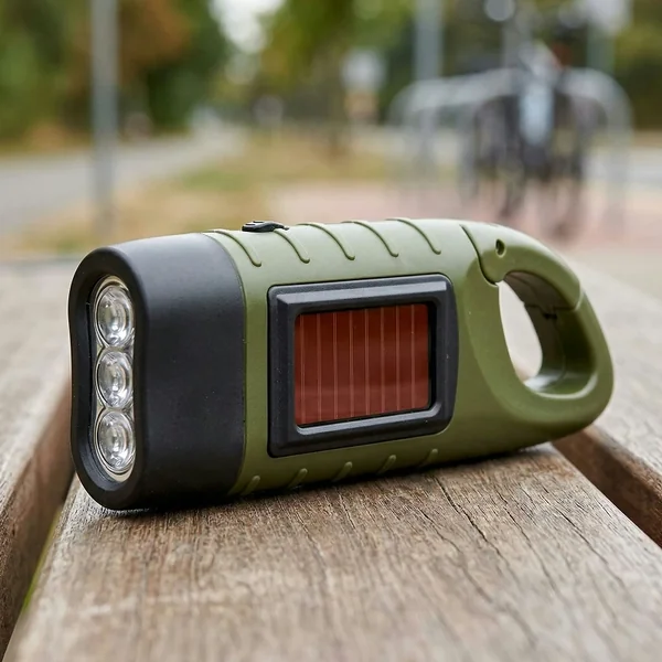 Linterna LED solar con dinamo de mano
