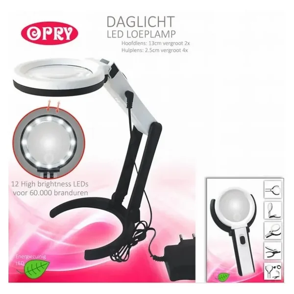 Lámpara lupa LED recargable Opry 13 cm con aumento
