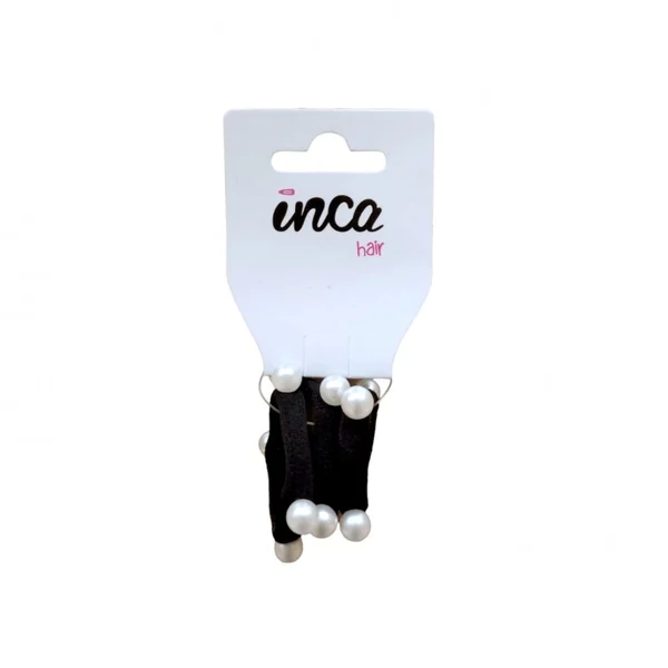 Pack de 3 Gomas Elásticas Negras Inca con Perlas - Modelo 30027