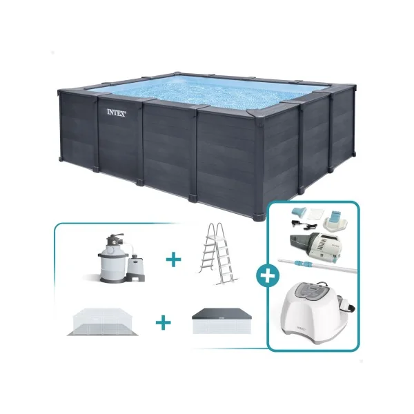 Pack Piscina desmontable rectangular Graphite Gray Panel 4 metros 6 accesorios