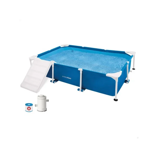 Piscina desmontable rectangular para perros con depuradora y rampa