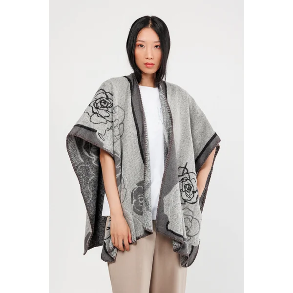 Poncho con cinturón beige y negro - Imagen 2