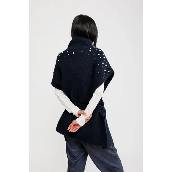 Poncho cuello alto con cinturón azul - Imagen 3