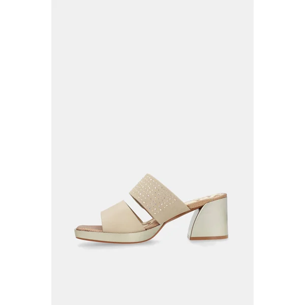 Sandalias con tacón beige con strass - Imagen 4
