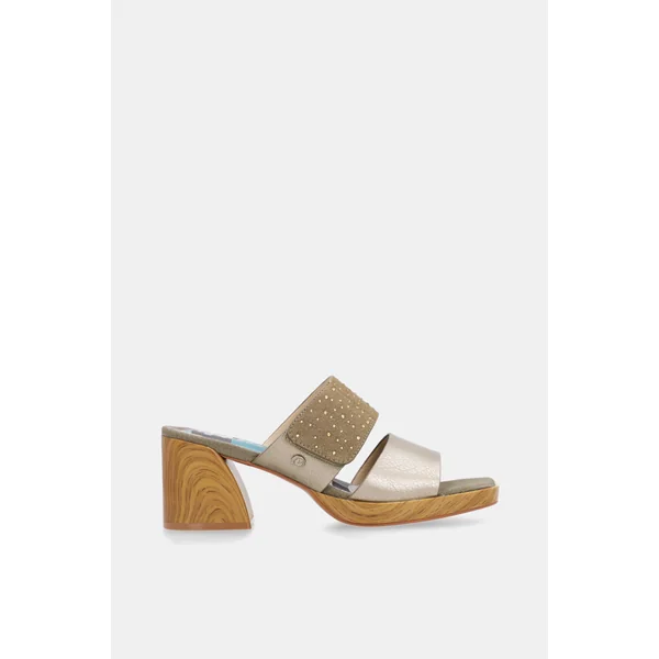 Sandalias con tacón verdes y doradas con strass