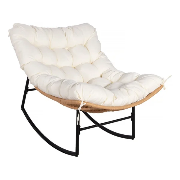 Sedia a dondolo "Papaya" con cuscino per interni/esterni - Beige