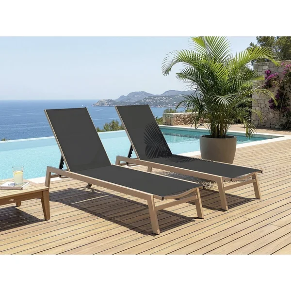 Set di 2 lettini "Elysia" in alluminio finto legno - Nero - Imagen 2