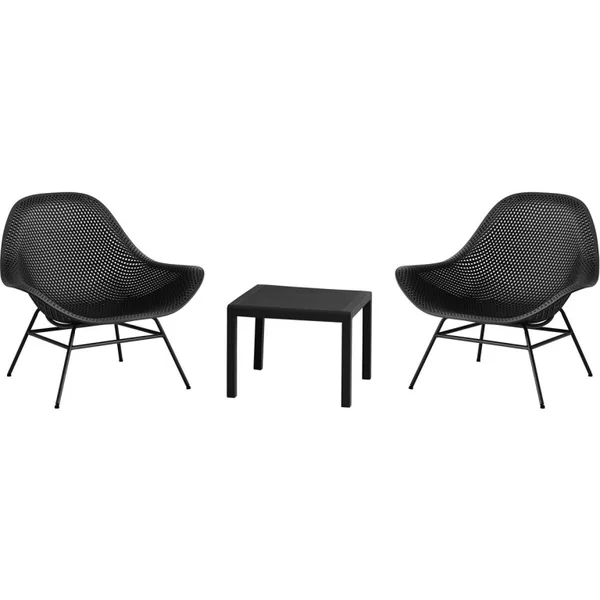 Set di 2 poltrone da giardino "Soléna" con tavolino - Nero