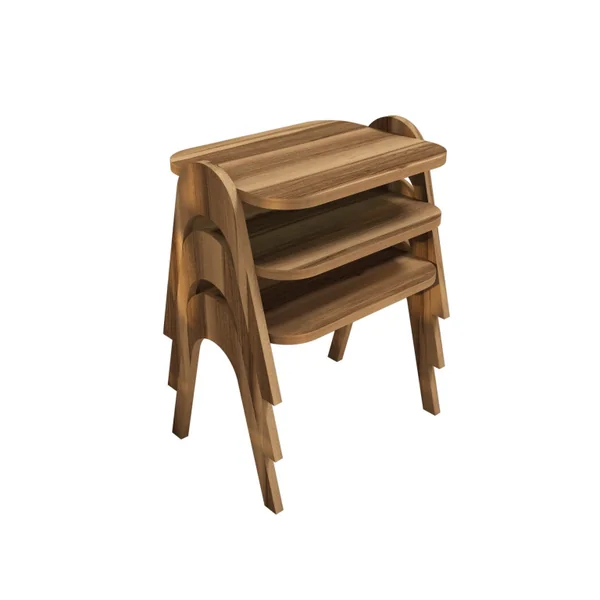 Set di 3 tavolini da caffè "Paris" in legno - 48 x 35 x 72 cm - Marrone
