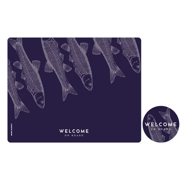 Set Individuales Y Posavasos Antimicrobiales Fish Blue, Set 6p..