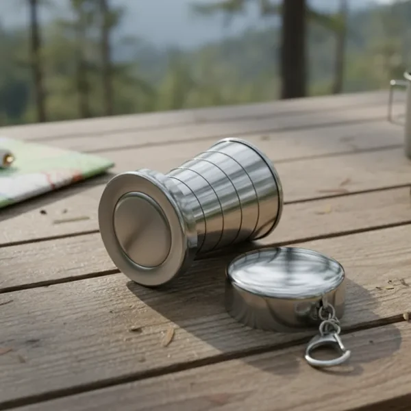 Vaso plegable de acero inoxidable para camping