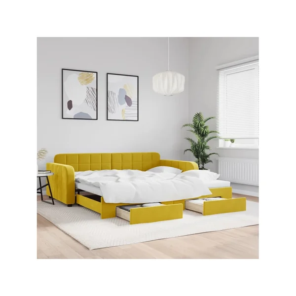 VIDAXL Sofá cama nido con cajones terciopelo amarillo 100x200 cm